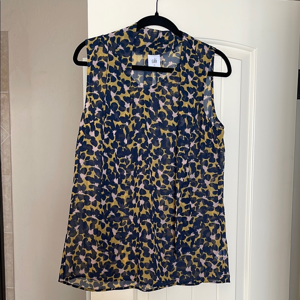 CAbi Blue and Gold Boxy Blouse